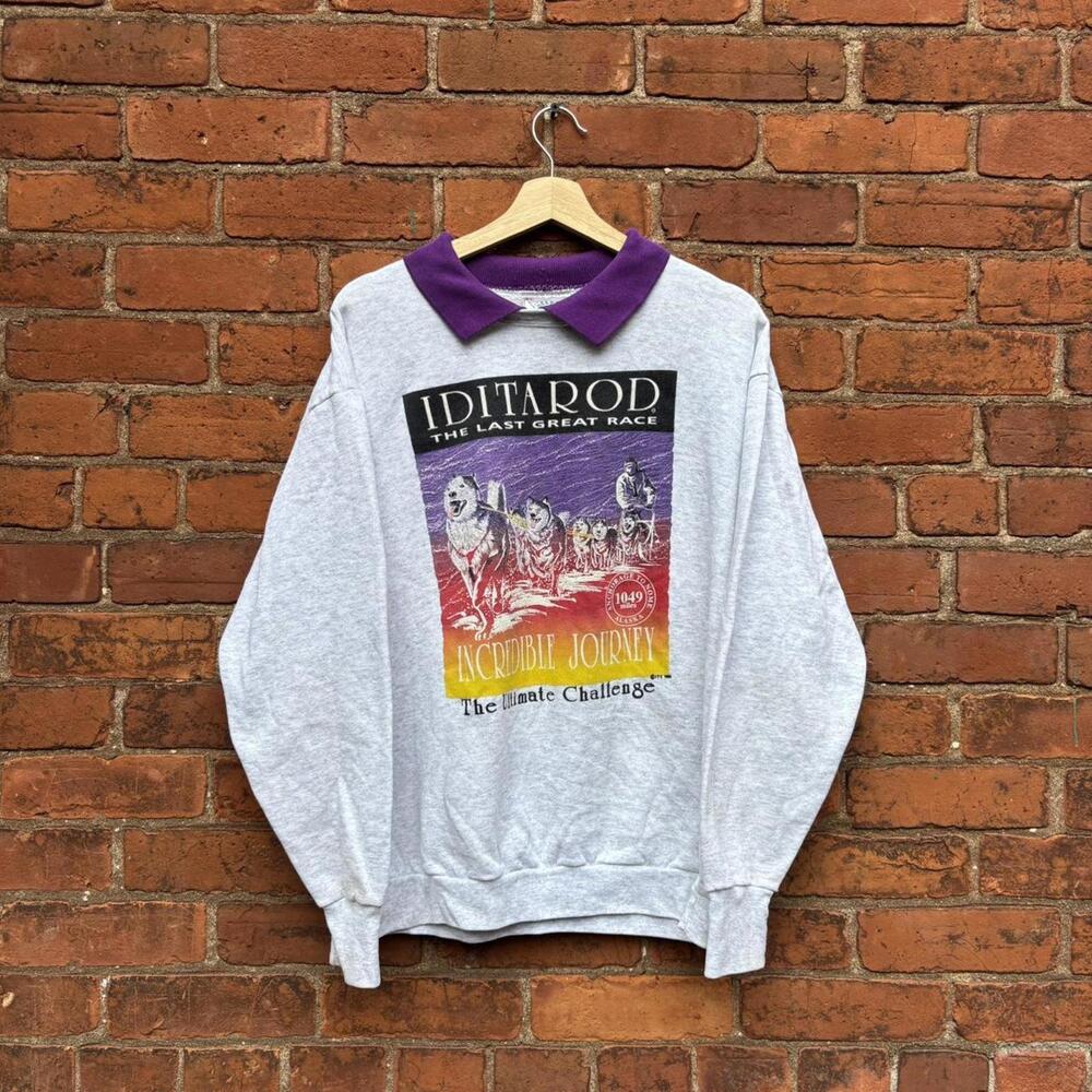 Vintage Iditarod collared crewneck sweatshirt 90s L/XL